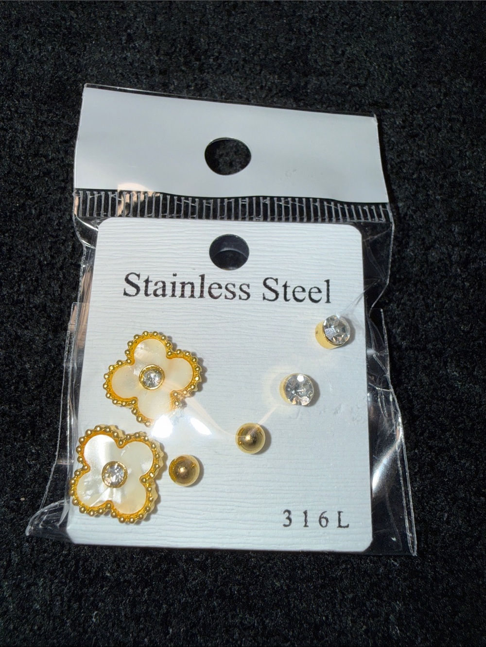 Stainless Steel Gold & White Flower Stud Earring Set